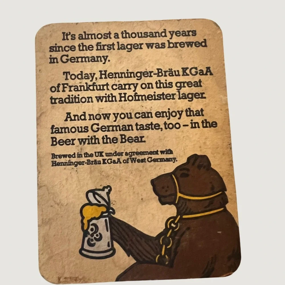 Hofmeister Beer Mat Tan Vintage George the Bear Lager Coaster‎ Advertising